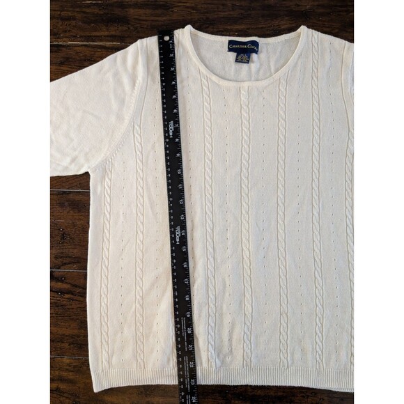 Charter Club Cable Knit Sweater Top Short Sleeve Cream/Ivory Size L Rayon Blend - Picture 4 of 6